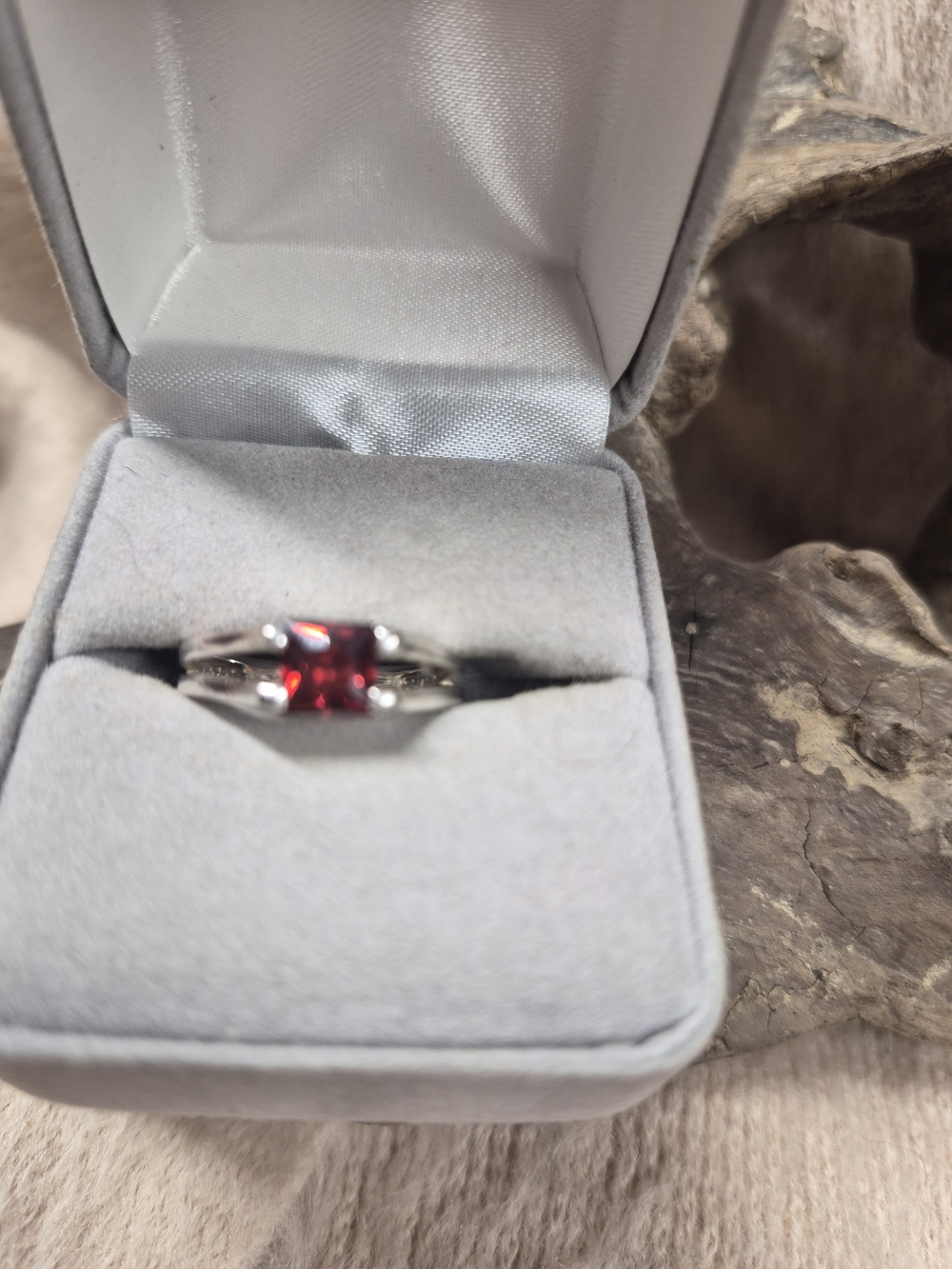 Women's Sterling Silver Ring with Red Garnet